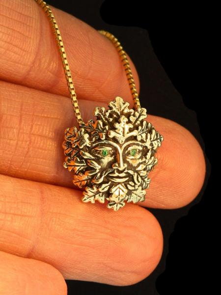 Green Man Pendant with Tsavorite Eyes - 14K Gold picture