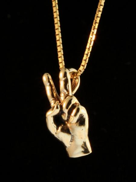 Peace Hand Sign Charm - 14k Gold picture