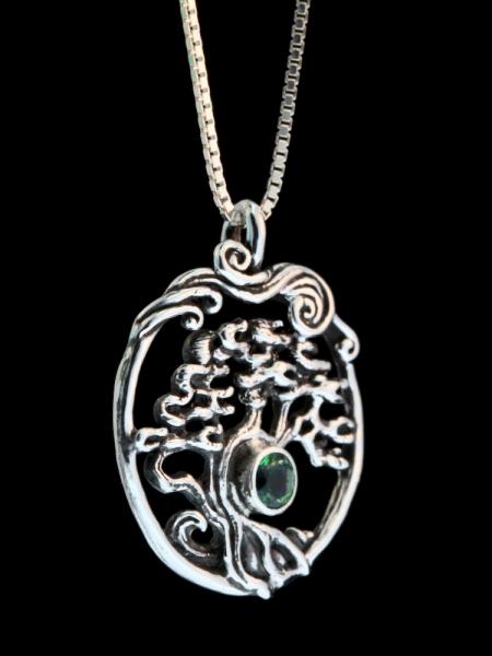 Cypress - Bonsai Tree Pendant with Green Topaz - Silver picture