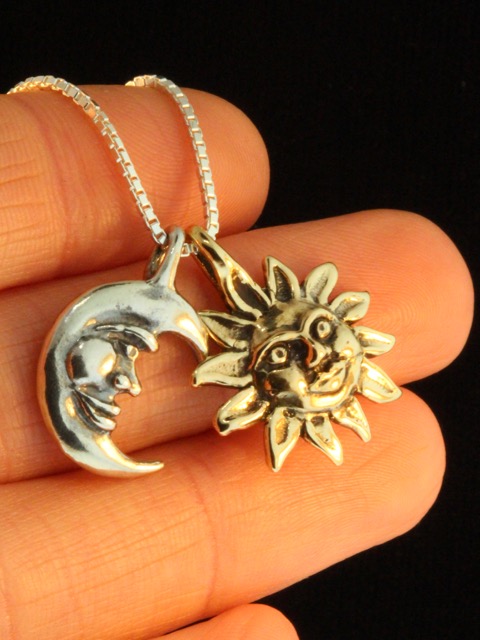 Gold and Silver Eclipse Pendant - 14K Gold and Silver