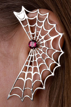 Spider Web Ear Wrap with Garnet Silver