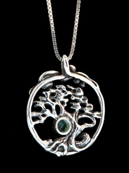 Cypress - Bonsai Tree Pendant with Green Topaz - Silver picture