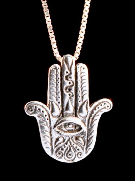 Eye of Protection Hamsa Hand Charm - Silver