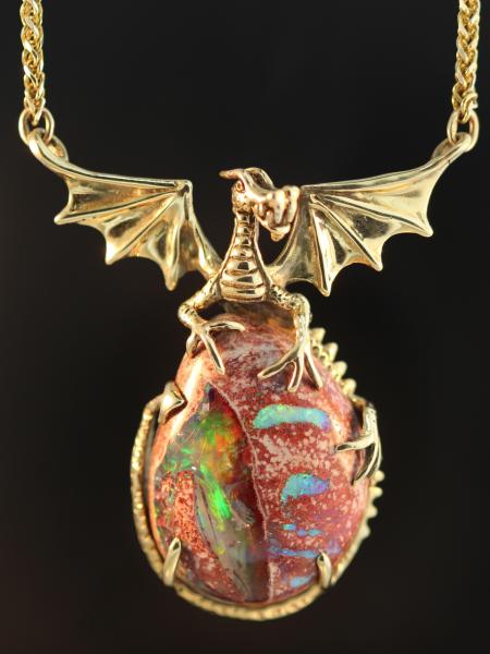 Dragons Eye - Mexican Matrix Opal Pendant - 18K Gold picture