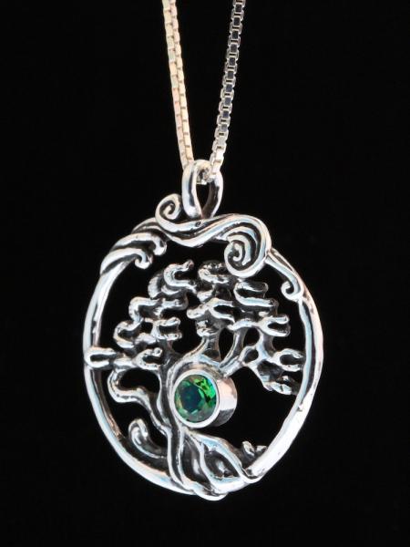 Cypress - Bonsai Tree Pendant with Green Topaz - Silver picture