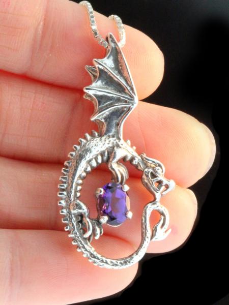 Oracle Dragon Pendant with Gemstone - Silver picture