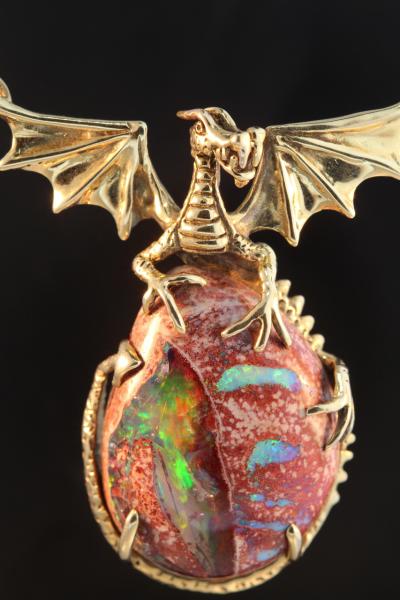 Dragons Eye - Mexican Matrix Opal Pendant - 18K Gold picture