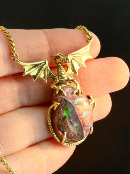 Dragons Eye - Mexican Matrix Opal Pendant - 18K Gold picture