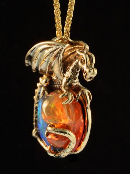 Fire and Ice Opal Dragon Pendant - 18K Gold picture