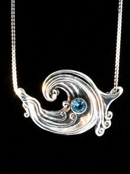 Rip Curl Wave Pendant with 5mm Gemstone - Silver