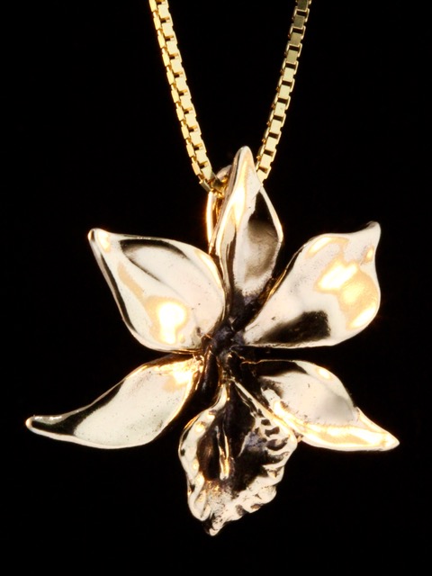 Gold Orchid Charm - 14k Gold