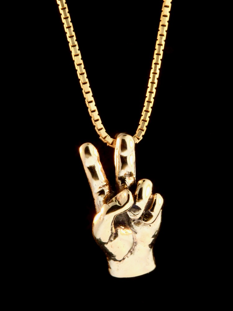 Peace Hand Sign Charm - 14k Gold picture