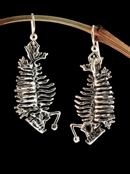 Phantom Angler Fish Skeleton Earrings - Silver picture