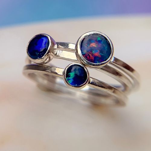 Opal stacking rings-SILVER-set of 3
