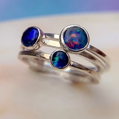 Opal stacking rings-SILVER-set of 3 picture