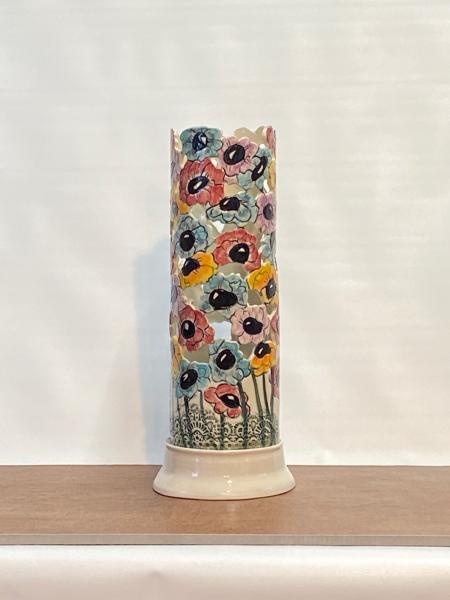 Multi colored ceramic poppies lamp