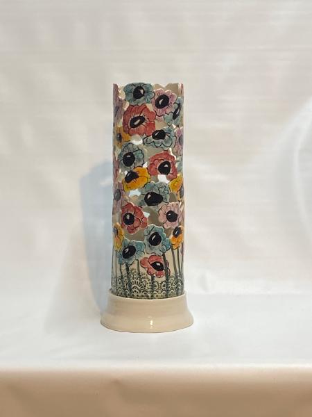Multi colored ceramic poppies lamp picture