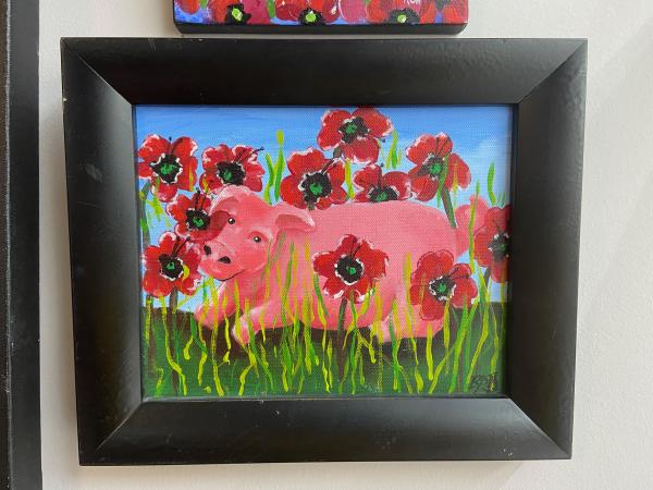 Pig in Poppies Original Painting