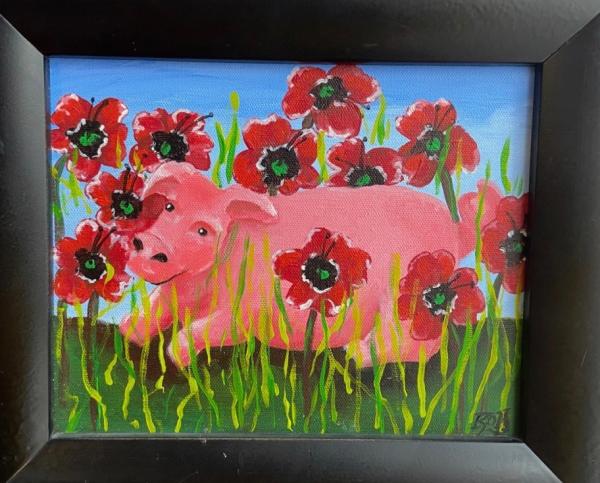 Pig in Poppies Original Painting picture