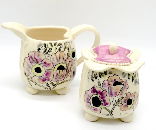 Floral Duck Bill Sugar/ Creamer Set, Flower Sugar Creamer Set, Ceramic Sugar Creamer Set, Handmade, Wedding Gift, 9th Anniversary Gift picture