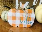 Hello Plaid Pumpkin Wooden Decor