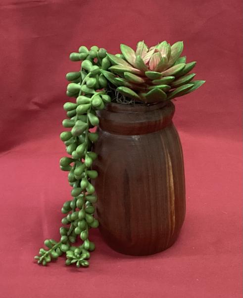 Walnut Vase with Artificial  Succulent Plants picture