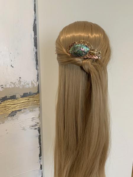 Hair comb, mixed metals with natural abalone picture