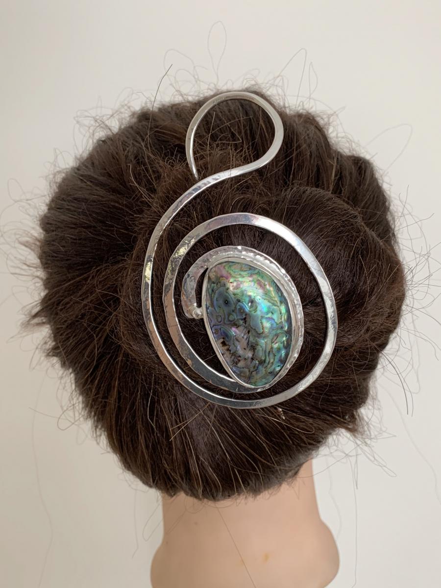 Scarf/Hair Pin silver plate with abalone shell picture