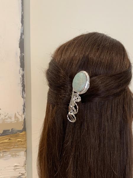Hair comb, silver plated with amazonite stone picture