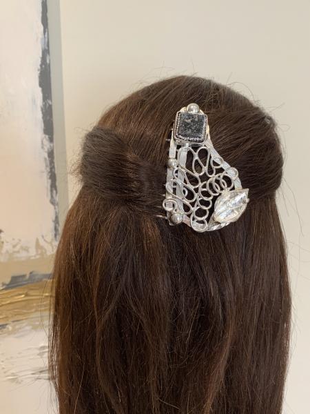 Hair comb, silver plated with geo stone picture