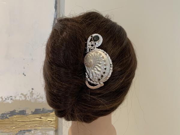 Hair comb, silver plated with natural shell and vintage crystal picture