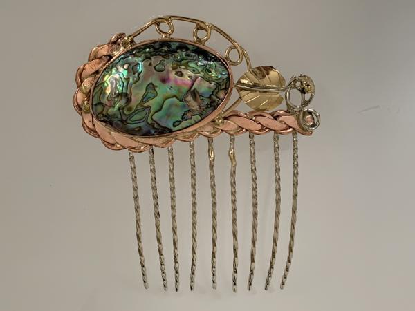 Hair comb, mixed metals with natural abalone picture
