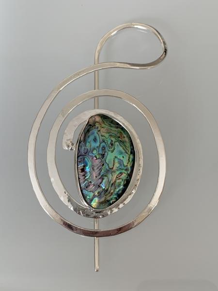 Scarf/Hair Pin silver plate with abalone shell picture