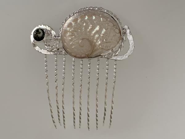 Hair comb, silver plated with natural shell and vintage crystal picture