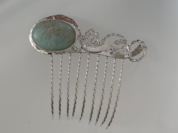 Hair comb, silver plated with amazonite stone