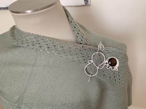 Scarf pin, silver plate with smokey faceted glass. picture