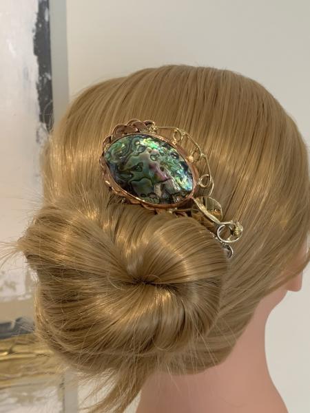 Hair comb, mixed metals with natural abalone picture