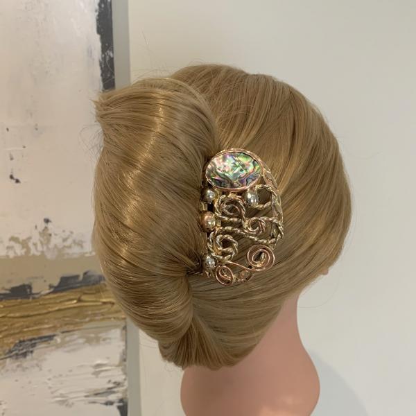 Hair comb, mixed metals with natural abalone picture