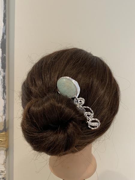 Hair comb, silver plated with amazonite stone picture
