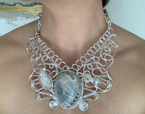 Necklace, silver plated with natural stone
