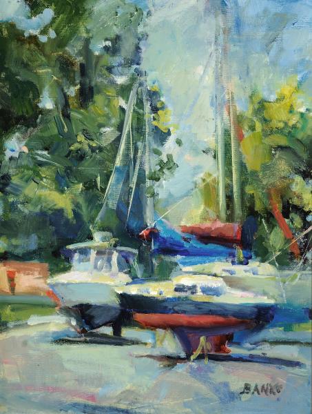 Three Boats - 12" x 9" - oil on linen-lined panel picture