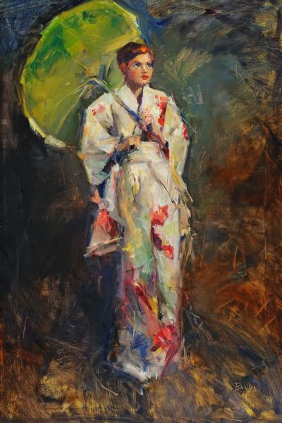 Green Parasol - 36" x 24" - oil on linen picture