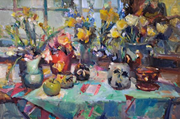 Spring Blooms, Window Seat - 24" x 36" - oil on linen picture