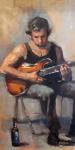 Strumming - 24" x 12" - oil on linen-lined panel
