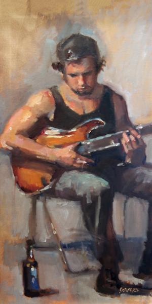Strumming - 24" x 12" - oil on linen-lined panel