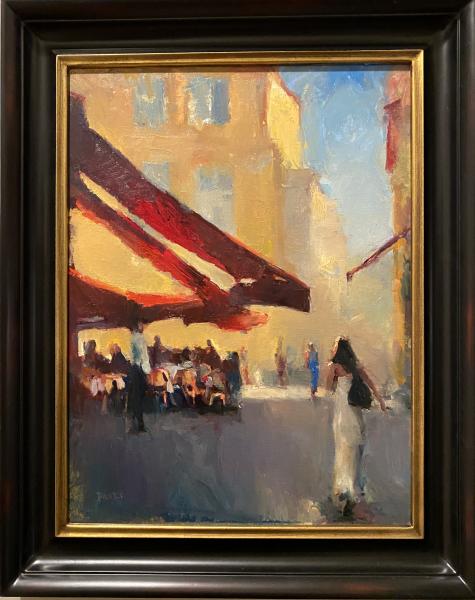 Red Awnings - 24" x 18" - oil on linen-lined panel picture