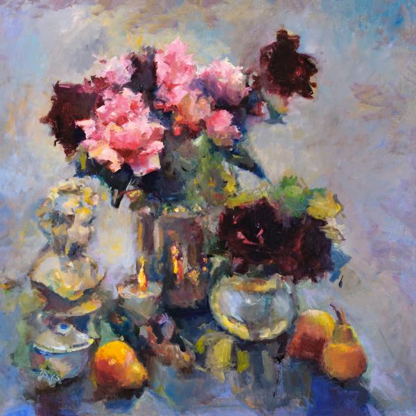 Peonies and Pears - 30" x 30" - oil on linen picture