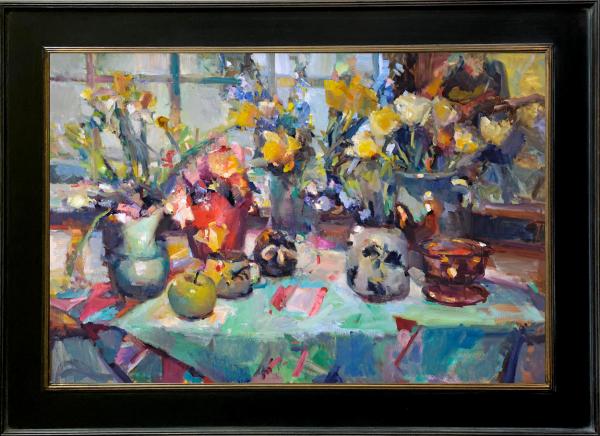 Spring Blooms, Window Seat - 24" x 36" - oil on linen picture