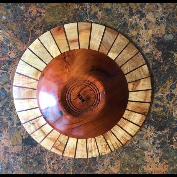 Apricot Bowl with Spalted Maple and Walnut Rim picture