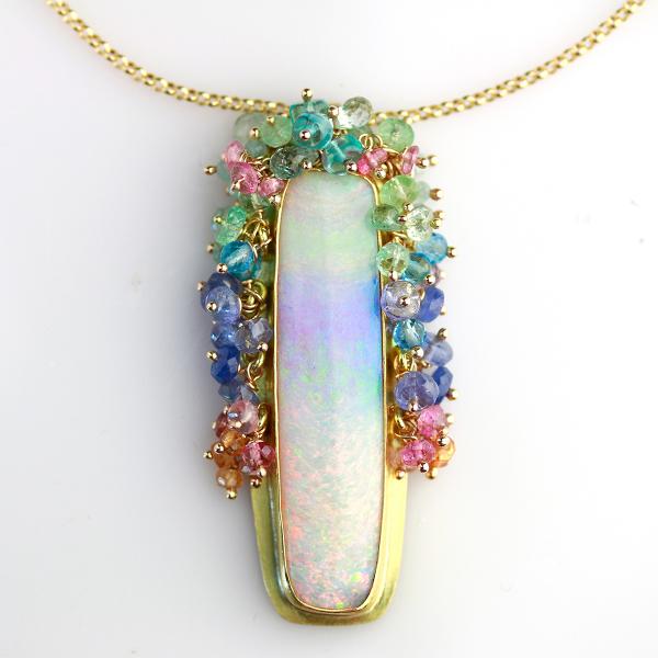 Long Queensland Pipe Opal Pendant with Fringe. 22k and 18k Gold. picture